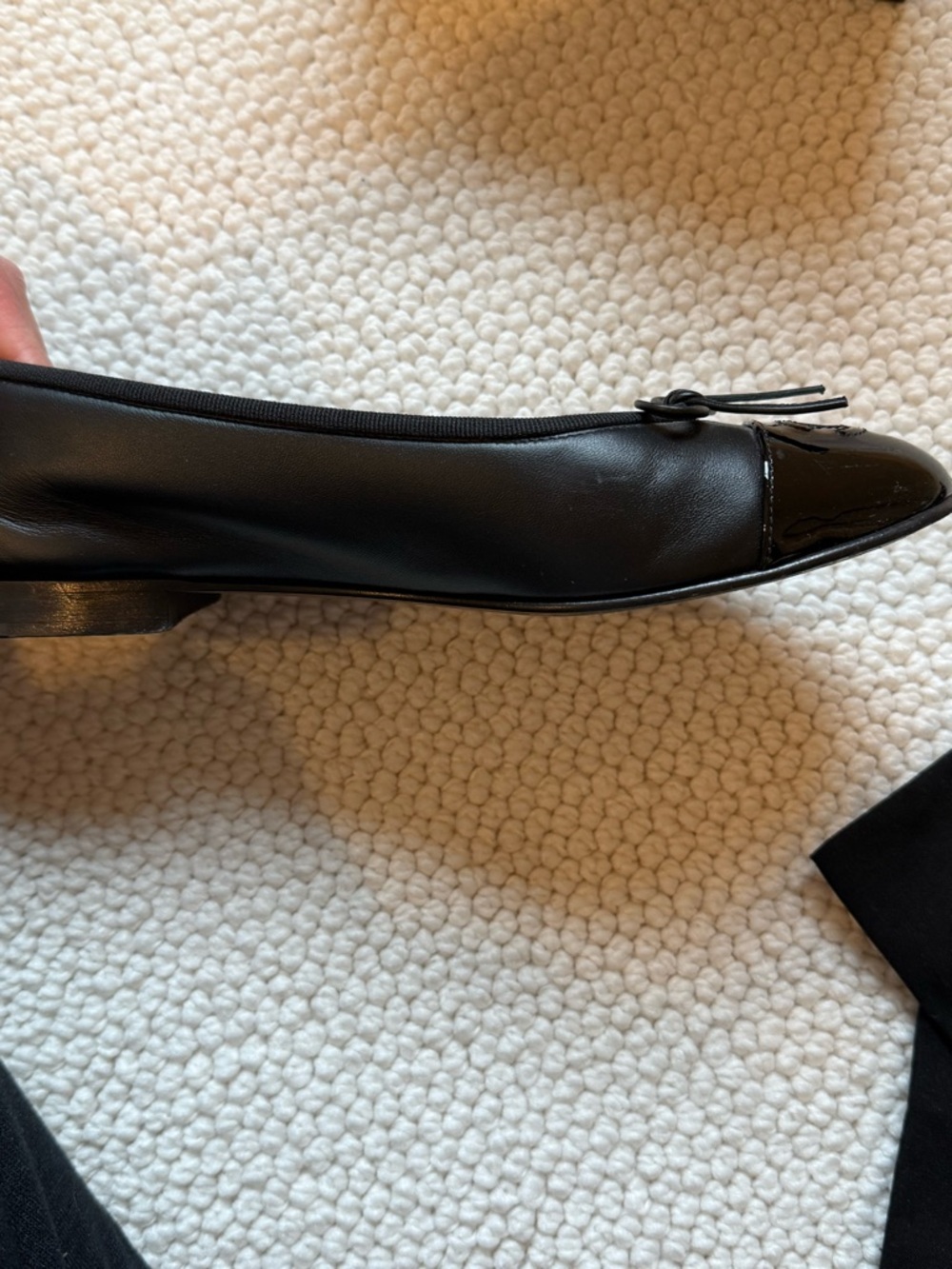 CHANEL Black Leather Ballet Flats with Patent Toe( dust bags and box included) - Picture 8 of 12
